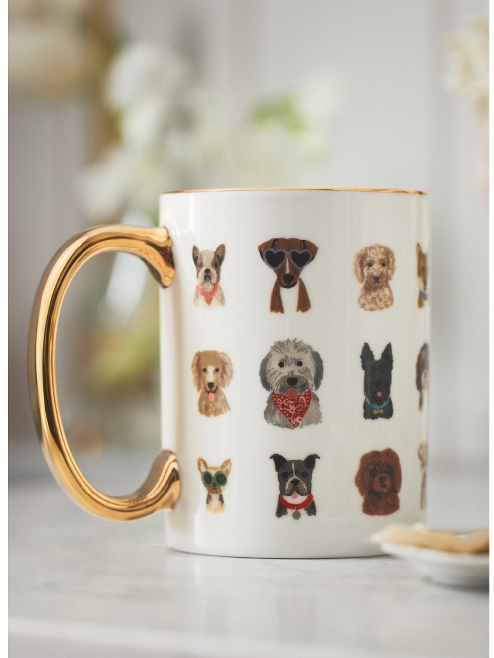 Rifle Paper Co. Porcelain Dog Mug New in Box Hot Dog Gold NIB